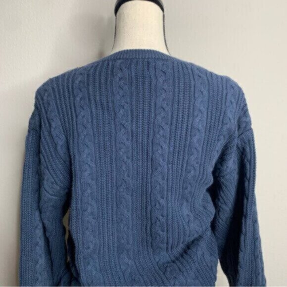 Dockers Vintage Navy Blue Cable Knit Plaid V-Neck Accent Oversized Sweater - Picture 13 of 15